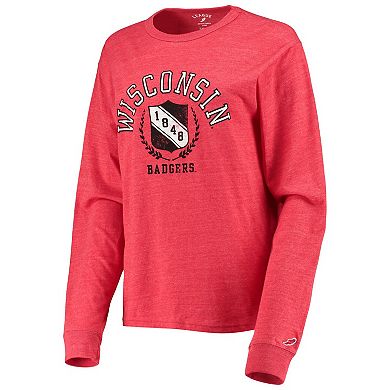 Women's League Collegiate Wear Heathered Red Wisconsin Badgers Seal Victory Falls Oversized Tri-Blend Long Sleeve T-Shirt