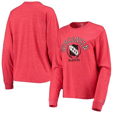 Women's League Collegiate Wear Heathered Red Wisconsin Badgers Seal Victory Falls Oversized Tri-Blend Long Sleeve T-Shirt