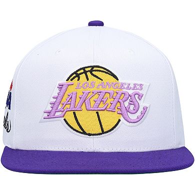 Men's Mitchell & Ness White/Purple Los Angeles Lakers Hardwood Classics 1987 NBA Finals XL Patch Snapback Hat
