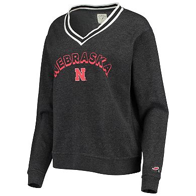 Women's League Collegiate Wear Heathered Black Nebraska Huskers Victory Springs Tri-Blend V-Neck Pullover Sweatshirt
