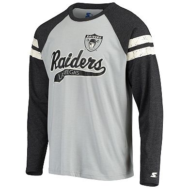 Men's Starter Silver/Black Las Vegas Raiders Throwback League Raglan Long Sleeve Tri-Blend T-Shirt