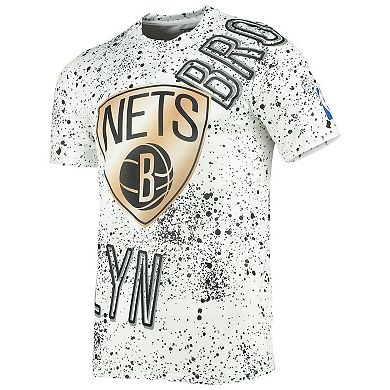 Men's FISLL White Brooklyn Nets Gold Foil Splatter Print T-Shirt