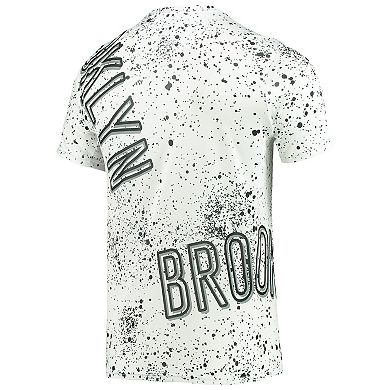 Men's FISLL White Brooklyn Nets Gold Foil Splatter Print T-Shirt