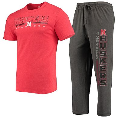 Men's Concepts Sport Heathered Charcoal/Scarlet Nebraska Huskers Meter T-Shirt & Pants Sleep Set