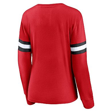 Women's Fanatics Branded Red Chicago Blackhawks Block Party Primary Logo Fashion Long Sleeve T-Shirt