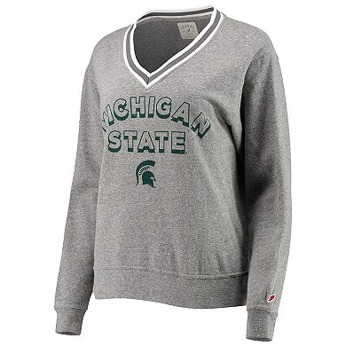 Women's League Collegiate Wear Heathered Gray Michigan State Spartans Victory Springs Tri-Blend V-Neck Pullover Sweatshirt