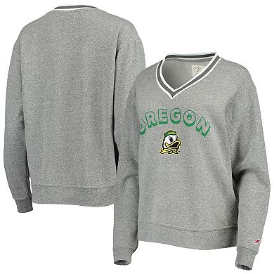Women's League Collegiate Wear Heathered Gray Oregon Ducks Victory Springs Tri-Blend V-Neck Pullover Sweatshirt