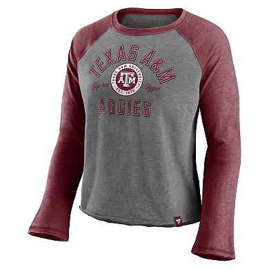 Women's Majestic Heathered Gray/Heathered Maroon Texas A&M Aggies Competitive Edge Cropped Raglan Long Sleeve T-Shirt