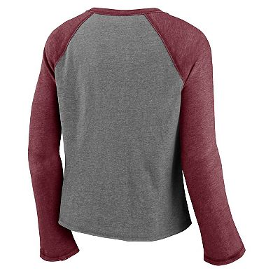 Women's Majestic Heathered Gray/Heathered Maroon Texas A&M Aggies Competitive Edge Cropped Raglan Long Sleeve T-Shirt