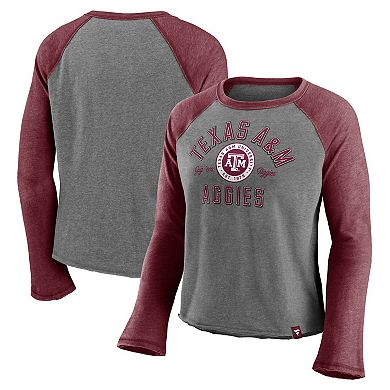 Women's Majestic Heathered Gray/Heathered Maroon Texas A&M Aggies Competitive Edge Cropped Raglan Long Sleeve T-Shirt