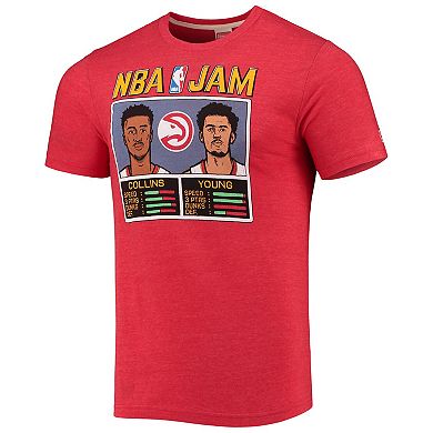 Men's Homage John Collins & Trae Young Heathered Red NBA Jam Tri-Blend T-Shirt