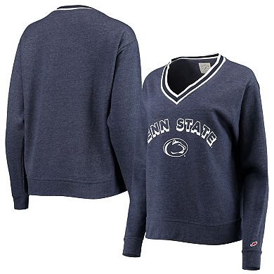 Women's League Collegiate Wear Heathered Navy Penn State Nittany Lions Victory Springs V-Neck Pullover Sweatshirt