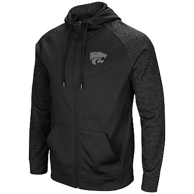 Men's Colosseum Black Kansas State Wildcats Blackout 3.0 Tonal Raglan Full-Zip Hoodie