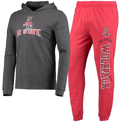 Men's Concepts Sport Heathered Red/Heathered Charcoal NC State Wolfpack Meter Long Sleeve Hoodie T-Shirt & Jogger Pants Set