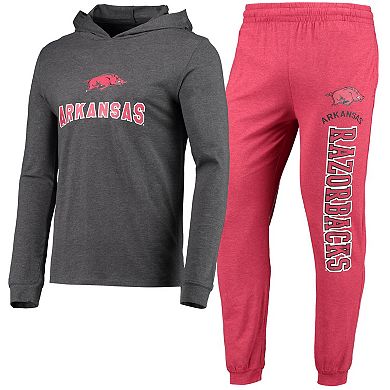 Men's Concepts Sport Heathered Cardinal/Heathered Charcoal Arkansas Razorbacks Meter Long Sleeve Hoodie T-Shirt & Jogger Pants Set