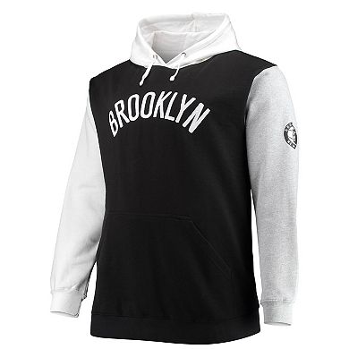 Men's Fanatics Branded Black/White Brooklyn Nets Big & Tall Double Contrast Pullover Hoodie