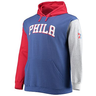 Men's Fanatics Branded Royal/Red Philadelphia 76ers Big & Tall Double Contrast Pullover Hoodie