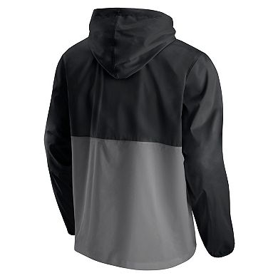 Men's Fanatics Branded Black/Gray San Antonio Spurs Anorak Block Party Windbreaker Half-Zip Hoodie Jacket