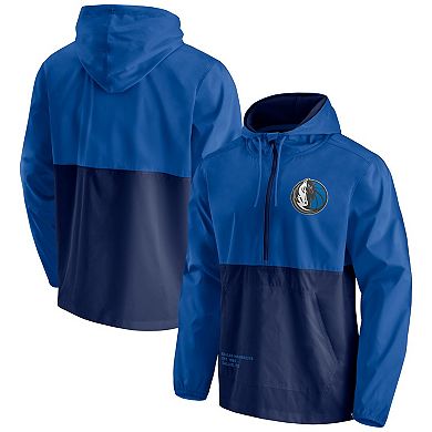 Men's Fanatics Branded Blue/Navy Dallas Mavericks Anorak Block Party Windbreaker Half-Zip Hoodie Jacket