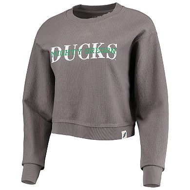 Women's League Collegiate Wear Graphite Oregon Ducks Classic Corded Timber Crop Pullover Sweatshirt