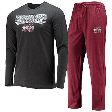 Men's Concepts Sport Maroon/Heathered Charcoal Mississippi State Bulldogs Meter Long Sleeve T-Shirt & Pants Sleep Set