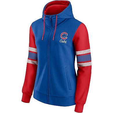 Women's Fanatics Branded Royal/Red Chicago Cubs Primary Script Full-Zip Hoodie