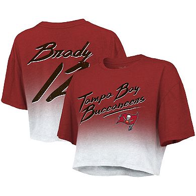 Women's Majestic Threads Tom Brady Red/White Tampa Bay Buccaneers Drip-Dye Player Name & Number Tri-Blend Crop T-Shirt
