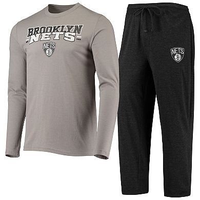 Men's Concepts Sport Black/Gray Brooklyn Nets Long Sleeve T-Shirt & Pants Sleep Set
