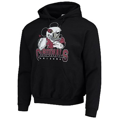 Men's Junk Food Black Arizona Cardinals Disney Mickey Quarterback Pullover Hoodie