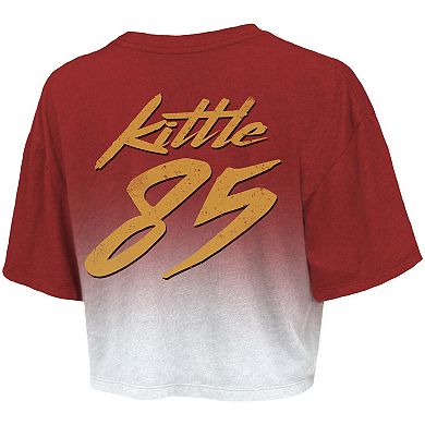 Women's Majestic Threads George Kittle Scarlet/White San Francisco 49ers Drip-Dye Player Name & Number Tri-Blend Crop T-Shirt
