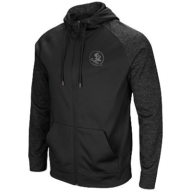 Men's Colosseum Black Florida State Seminoles Blackout 3.0 Tonal Raglan Full-Zip Hoodie