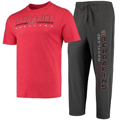 Men's Concepts Sport Heathered Charcoal/Red Maryland Terrapins Meter T-Shirt & Pants Sleep Set