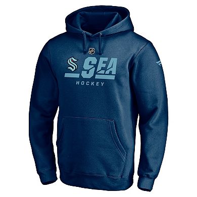 Men's Fanatics Branded Navy Seattle Kraken Authentic Pro Secondary Logo Pullover Hoodie