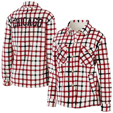 Women's WEAR by Erin Andrews Oatmeal Chicago Bulls Plaid Button-Up Shirt Jacket