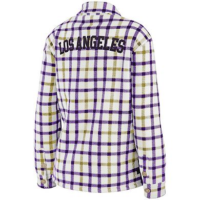 Women's WEAR by Erin Andrews Oatmeal/Purple Los Angeles Lakers Plaid Button-Up Shirt Jacket