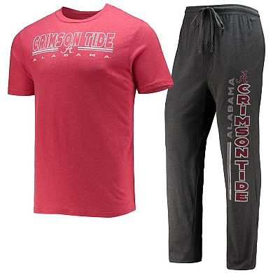 Men's Concepts Sport Heathered Charcoal/Crimson Alabama Crimson Tide Meter T-Shirt & Pants Sleep Set