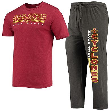 Men's Concepts Sport Heathered Charcoal/Cardinal Iowa State Cyclones Meter T-Shirt & Pants Sleep Set