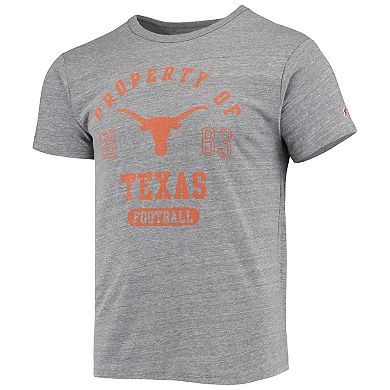 Men's League Collegiate Wear Heathered Gray Texas Longhorns Hail Mary Football Victory Falls Tri-Blend T-Shirt