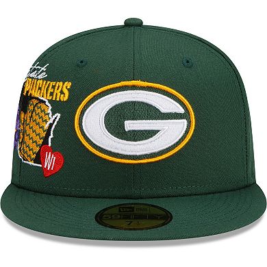 Men's New Era Green Green Bay Packers City Cluster 59FIFTY Fitted Hat