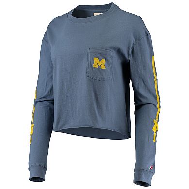 Women's League Collegiate Wear Navy Michigan Wolverines Clothesline Cotton Midi Crop Long Sleeve T-Shirt