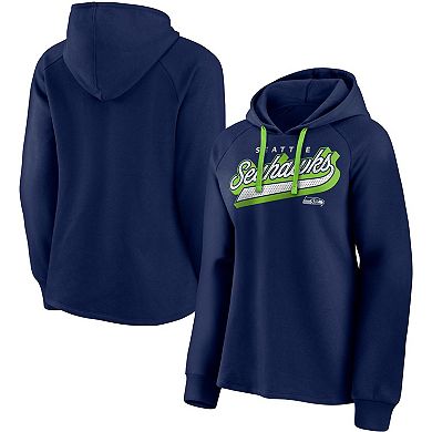 Women's Fanatics Branded Navy/Neon Green Seattle Seahawks First Contact Raglan Pullover Hoodie