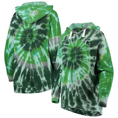 Women's Colosseum Green Michigan State Spartans Slow Ride Spiral Tie-Dye Oversized Pullover Hoodie
