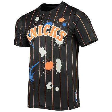 Men's Black New York Knicks Striped Splatter T-Shirt