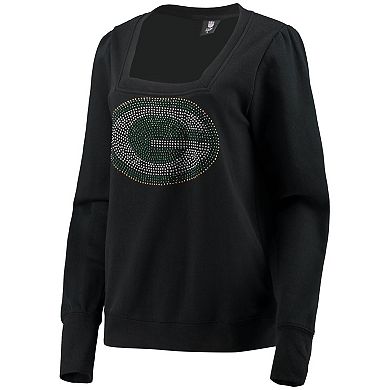 Women's Cuce Black Green Bay Packers Winners Square Neck Pullover Sweatshirt