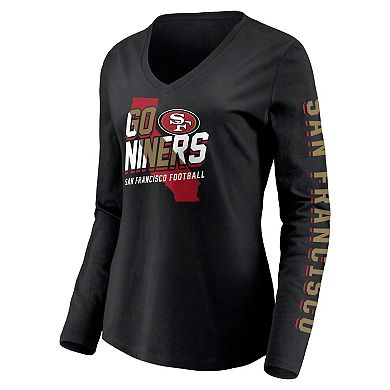 Women's Fanatics Branded Black San Francisco 49ers Hometown Collection V-Neck Long Sleeve T-Shirt
