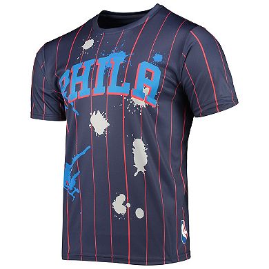 Men's Navy Philadelphia 76ers Striped Splatter T-Shirt