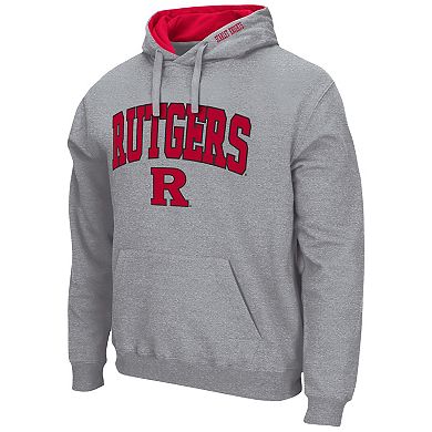 Men's Colosseum Heathered Gray Rutgers Scarlet Knights Arch & Logo 3.0 Pullover Hoodie