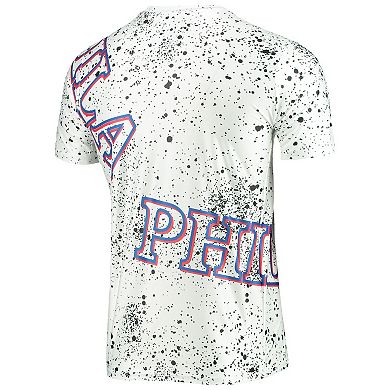 Men's White Philadelphia 76ers Gold Foil Splatter Print T-Shirt