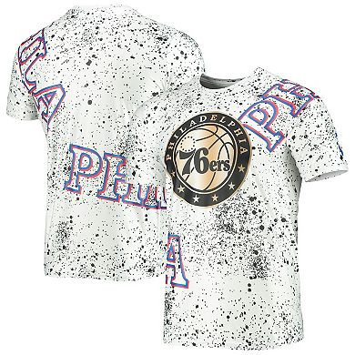 Men's White Philadelphia 76ers Gold Foil Splatter Print T-Shirt