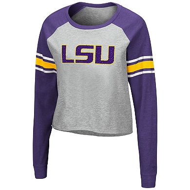 Women's Colosseum Heathered Gray/Purple LSU Tigers Decoder Pin Raglan Long Sleeve T-Shirt